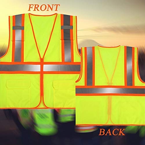 High Visibility Reflective Safety Vest with Zipper and Pockets Yellow,L - color: Yellow, size: Large