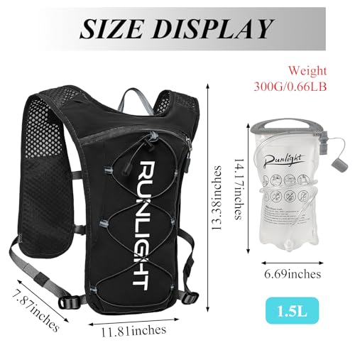 Runlight Running Vest for Women Men Lightweight Hydration Backpack Pack with 1.5L Water Bladder Bag Hydro Daypack for Hiking,Trail,Skiing,Camping,Cycling,Race,Marathon - color: Black