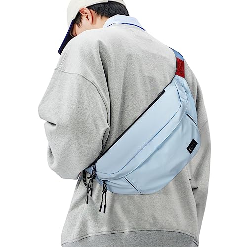 Fashion Large Crossbody Fanny Pack for Men Women,Waterproof Waist Bag fanny Packs belt bag sling bag with 5-Zipper Pockets,Carrying 7.9"phone,Blue-Medium - color: B-Light Blue-M