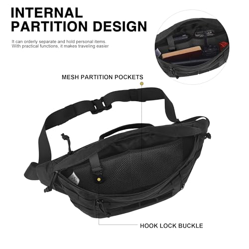 Mardingtop Tactical Fanny Pack for Men Military Crossbody Waist Belt Hip Bag for Outdoor Travel,Hiking,Running,Walking,Fishing,EDC - color: Black