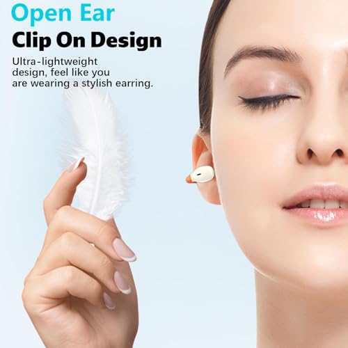 TOPAUX Open Ear Wireless Earbuds Secure Clip Sports Headset White