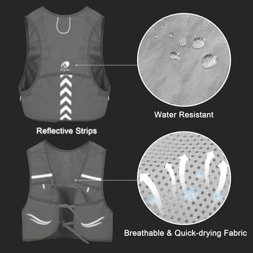 Hydration Running Vest with 2pcs 500ml/17oz Water Bottles, M/L - color: Gray, size: L: 35.4" - 49.2"