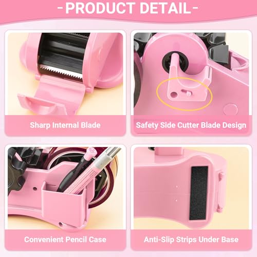 THINKLEARN Tape Dispenser with Scissors and Utility Knife, Light Pink - color: Light Pink