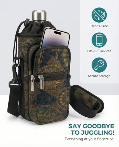 AUPET Water Bottle Sling Bag Sleeve Holder Carrier 25/32/40/64 oz,Insulated Crossbody Water Bottle Case Cover with Strap and Pockets for Men/Women Walking Hiking - color: stylish, size: 64oz