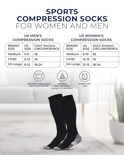 Pembrook 3 Pairs Compression Socks 20-30 mmHg - Compression Socks for Women and Men | Running, Athletic, Travel, Nurses - color: Black - 3 Pairs, size: X-Large