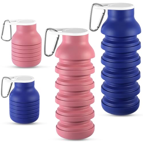 LemonRoad 2 Pcs 20 oz Collapsible Water Bottles, Pink, Navy Blue - color: Pink,Navy Blue