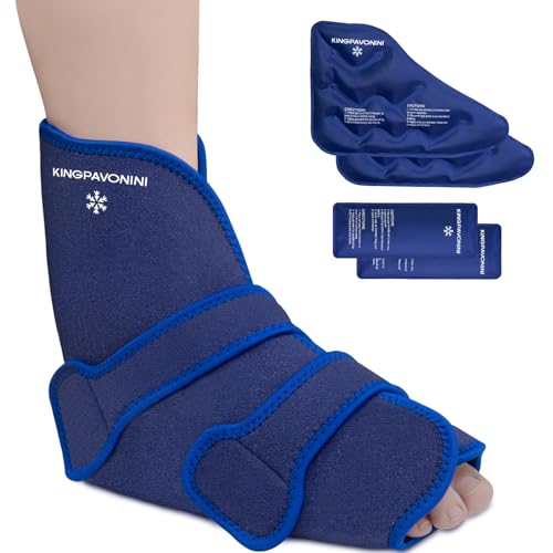 KingPavonini Ankle Foot Ice Pack Wrap, XL, Blue, 1 Wrap + 4 Gel Packs - size: XL, style: Blue (1 Wrap+4 Gel Packs)