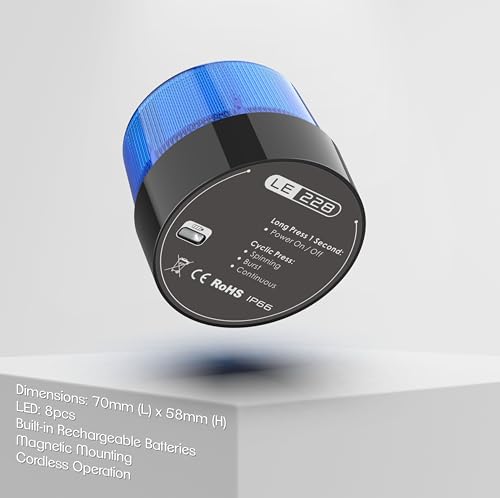 LE228 (Mini) — Blue LED USB Rechargeable Strobe Beacon | Selectable Rotation & Flash Modes | Strong Magnetic Base for Car • Truck • Emergency • Construction | Energy Class A++ - color: Blue