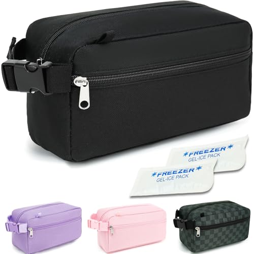 GYEUKHAM Freezable Lunch Bag,Reusable & Collapsible Mini Cooler for Adults,Insulated Lunch Box with Ice Packs,Freezable Snack Bag with Handle Buckle, On-the-Go,Black - color: Black+Ice pack