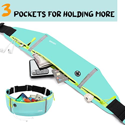 USHAKE Slim Running Belt, Bounce Free Fanny Pack Phone Holder - color: Mint blue