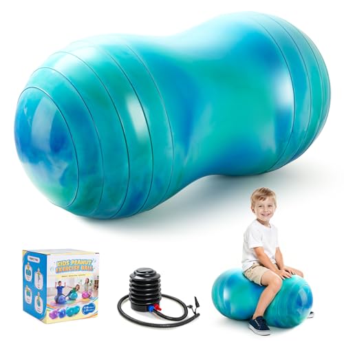 ZOOJOY Peanut Ball for Kids and Adults, 18/20Inch Anti-Burst Exercise Ball - color: Green & Blue, size: 35 x 18 Inch