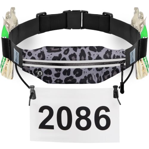 RJ-Sport Race Number Belt Bib Holder with Runner Pouch (Leopard) - color: 09 Leopard