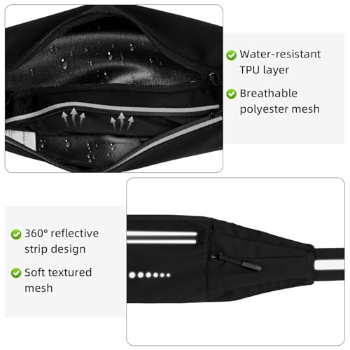 Lightweight Running Belt, Water-Resistant Waist Pack for Women & Men, 4-Zone Organization Fits Up to 7" Phone, Reflective Strips Design for Marathon Training, Jogging, Hiking, Commuting - color: Black