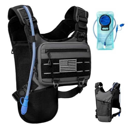 Running Hydration Vest with 2L Water Bladder， Lightweight Adjustable Hydration EDC Chest Pack for Men and Women, Water Backpack for Hiking, Cycling - color: Gray