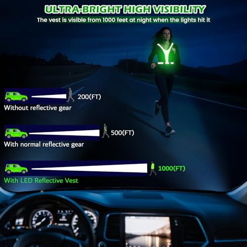 LED Reflective Running Vest, Light UP Reflective Vest, Safety Light Gear for Night Walking Cycling for Women Men Kid - color: Green