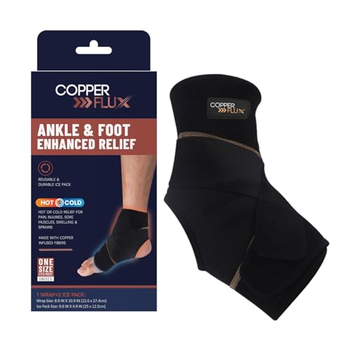 Copper Infused Ankle & Foot Wrap Brace with Hot Cold Gel Packs