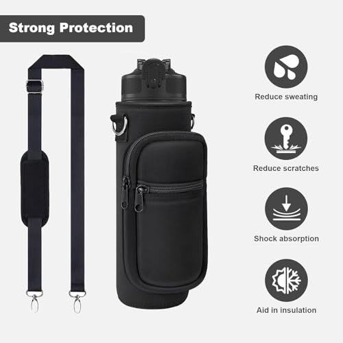 Water Bottle Holder with Strap, Insulated Crossbody Carrier Bag, Black - color: Black 02, size: 32oz Long