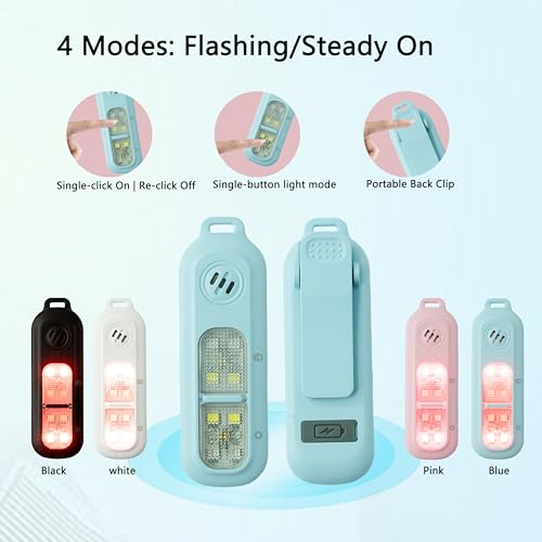 130DB Rechargeable Personal Alarm | One-Button Alarm | 4 Flash Light Modes | Equipped with a Back Clip | Free Keychain Included | Ideal for Women, Kids and the Elderl（Blue - color: Blue