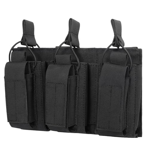 Azarxis Tactical Mini Belt Pouches, Multi-Purpose Small Battery Case Compact Utility EDC Card Slot Holder Waist Bags Military Molle Pack Sundries Storage Pack - color: #04 Black - Pistol Mag Pouch - 3 Pockets