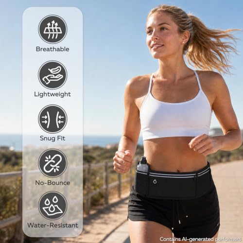 Running Hydration Belt with Water Bottle Holder, Slim Running Fanny Pack for Phone and Wallet Holder, Runners Pouch Waist Pack, Runner Gear Accessories Marathon Triathlon Walking Jogging - Black - color: Black- Bottle holder