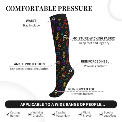 Compression Socks Knee High Circulation Support Socks For Women Men Athletic Running Hiking Cycling - color: Music
