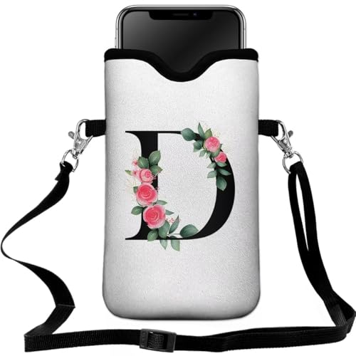 Cell Phone Sleeves Bag Case Crossbody Neoprene Holder Lanyard Phone Pouch for Women Men 7.5 X 4.5 Inches - Letter_D - color: Letter_D