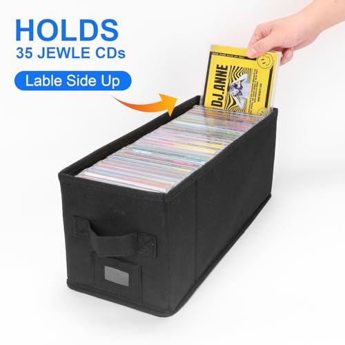 CD Case Holder with Handles and Lid – CD Storage Box with External Label Slots, Easy-to-Move Organizer Case for Efficient Media Storage,2Pack-Black - size: CD-2PACK