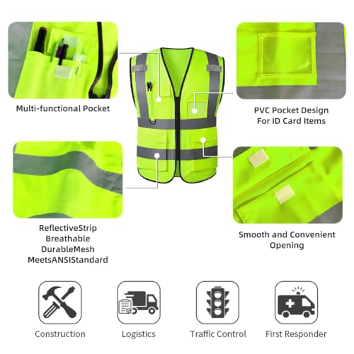Safety Vest High Visibility Reflective Construction Vest - color: Green, size: Small