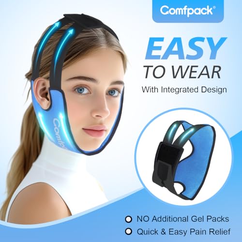 Comfpack Wisdom Teeth Ice Pack with Exposed Ear Design, 2PCS Large Face Ice Pack with Soft Plush for TMJ, Jaw Pain, Tonsillectomy, Oral Surgery, Face Swelling, Cosmetic Recovery - color: Blue 2pack