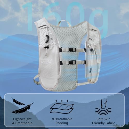 Runlight Running Vest for Women Men, Adjustable Hydration Backpack Breathable Reflective with 1.5L Water Bladder for Hiking, Trail, Running, Marathons, Cycling - color: Gray