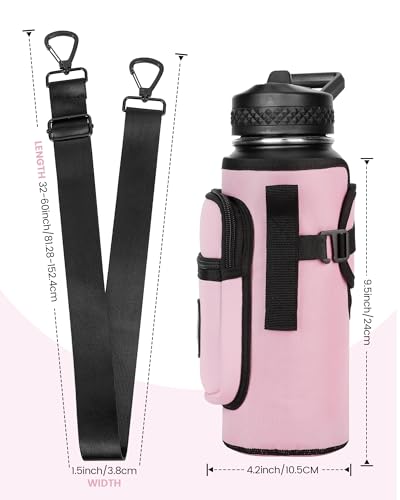 Sports rabbit Universal Water Bottle Holder with Strap & Phone Pocket - color: Pink, size: 40OZ
