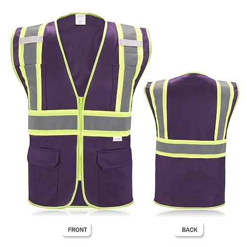 High Visibility Reflective Safety Vest with Zipper and Pockets Purple,M - color: Purple, size: Medium