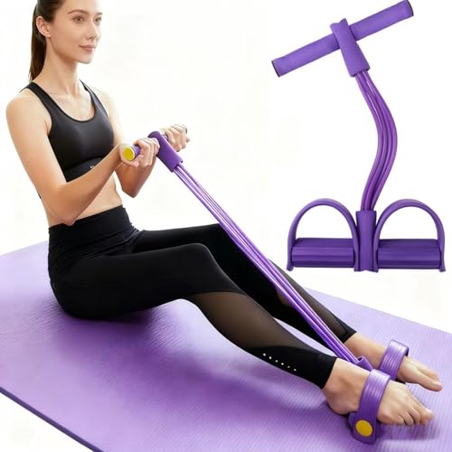 Resistance Band with Pedal Handle 6 Tube Elastic Natural Latex Pull Rope Fitness Bands for Leg Arm Abdomen Waist Stretching Exercising Training - color: Purple
