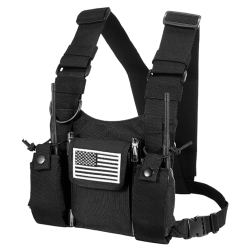 Radio Chest Harness Chest Front Pack Pouch Holster Vest Rig for Two Way Radio Walkie Talkie(Rescue Essentials) - color: Black