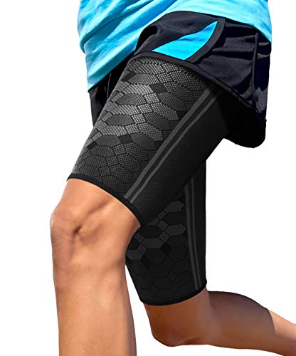 Sparthos Thigh Compression Sleeves, Quad Wrap, Hamstring Brace - Black-XL - color: Midnight Black