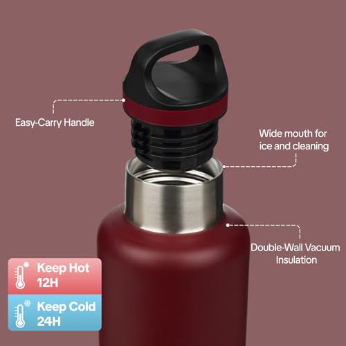 BJPKPK 32oz Insulated Water Bottle Stainless Steel Water Bottle with Handle - color: Deep Red, size: 32 Ounces