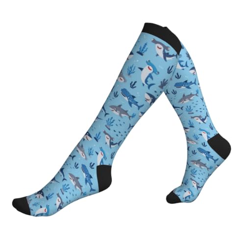 Compression Socks Knee High Circulation Support Socks For Women Men Athletic Running Hiking Cycling - color: Fish