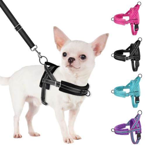 SlowTon No Pull Small Dog Harness and Leash Set with Front Clip - color: Black, size: Small