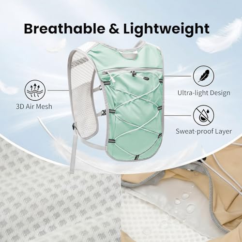 Hydration Backpack Lightweight Running Vest for Women Men with 500ml Soft Flask Hiking Daypack - color: Aqua+500ml Soft Flask