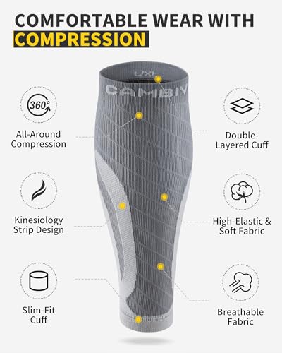 CAMBIVO Calf Compression Sleeve 3 Pairs Footless Compression Socks Running - color: Charcoal Gray, size: XX-Large