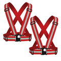 Reflective Strap Safety Vest Gear - 2-10 Pack Adjustable High Visible Reflective Running Gear for Women Men Night - color: Red X2