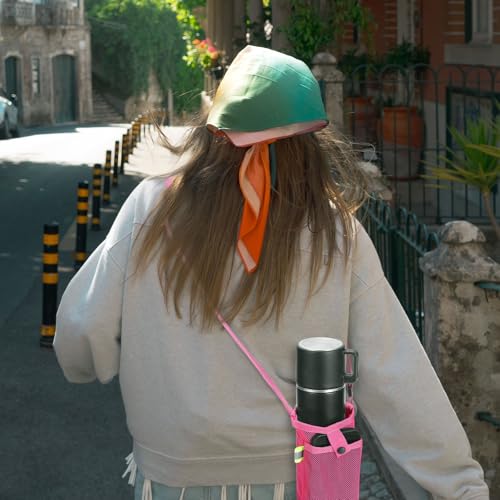 Uxcell Water Bottle Holder With Adjustable Shoulder Strap, Carrier Bag, Mesh Crossbody Carrier With Pocket for Sports, Hiking, Walking, Travel - color: Black