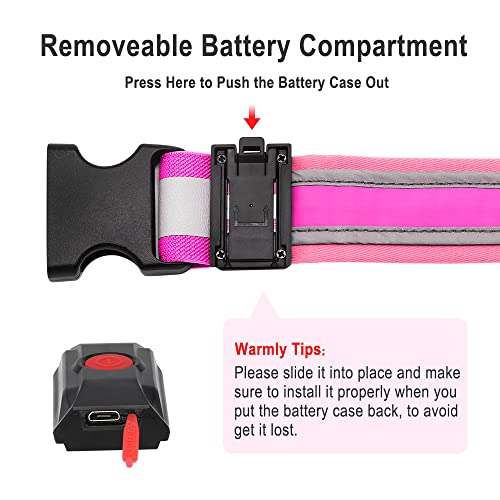 BSEEN LED Running Waist Belt - USB Rechargeable Reflective Glowing LED Waistband, Flashing Safety Light Belt for Runners, Joggers, Walkers, Pet Owners, Cyclists - color: Candy Pink