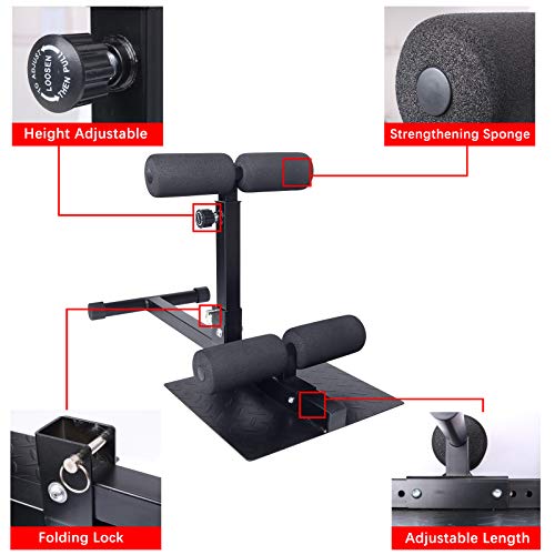 INNOLIFE Sissy Squat Machine Adjustable Height, Protective Foam Thick Steel Fitness Home Gym - color: Black & Red