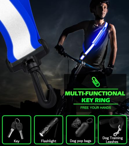 Ylzzrs LED Belt Reflective Sash for Walking at Night,High Visibility Adjustable Night Running Safety Gear,Light Up Running Belt Reflective Gear with Phone Bag/Armband for Runners Walkers Men Women - color: Blue