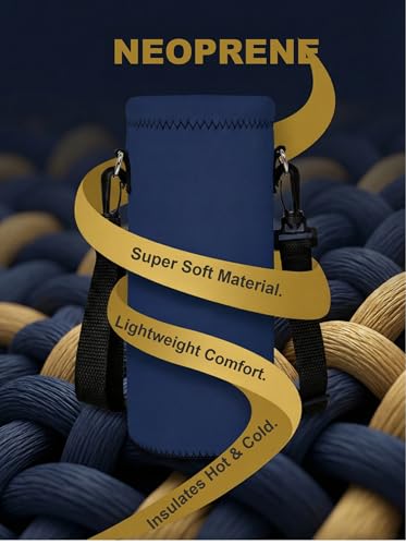RICHEN Neoprene Water Bottle Carrier Bag with Adjustable Shoulder Strap,Insulated Water Bottle Cover for Stainless Steel/Glass/Plastic Bottles - color: Navy Blue, size: 500ml