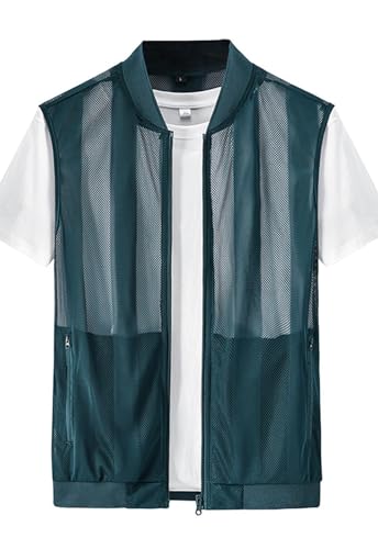 Flygo Men's Summer Casual Lightweight Breathable Mesh Cycling Travel Zip Vest - color: 02 Blue, size: X-Small