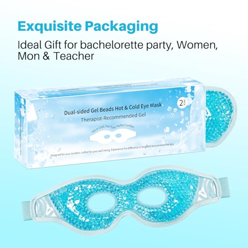 Cooling Eye Mask with Gel Bead 2 Pack Gel Eye Mask Cold Eye Mask for Relaxtion,Puffy Eyes Reusable Cold & Warm Compress for Puffiness,Dry Eyes,Headaches,Migraines,Stress Relief,Post Surgery - color: Blue-full&hole