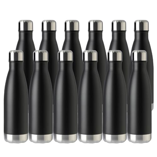 MEWAY 17oz Sport Water Bottle 12 Pack Vacuum Insulated Stainless Steel Leak-Proof Double Wall Cola Shape Water Bottle,Keep Drinks Hot & Cold (Black,12 Pack) - color: Black