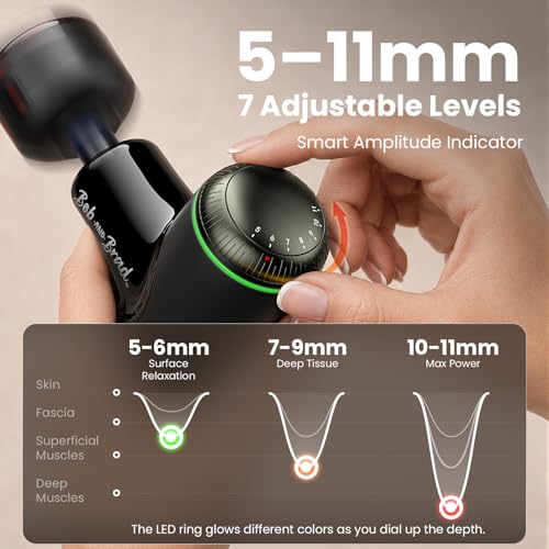 BOB AND BRAD Q2 Ultra Max Mini Massage Gun with Red Light, 5-11mm Amplitude - color: Obsidian Black